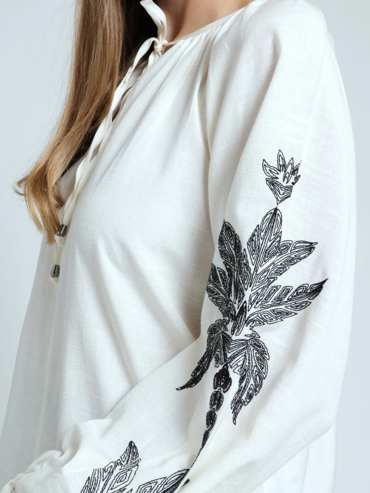 Long Sleeve Boho Blouse With Tie Cuff - Cream sold by Edgars product image thumbnail 2