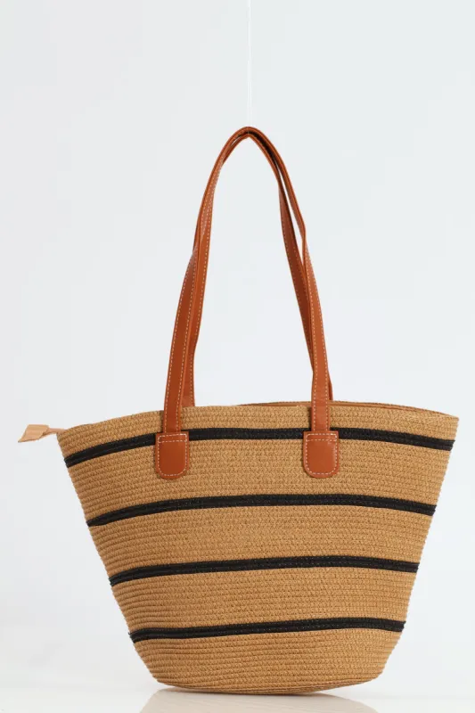 Stripe Straw Bag - Tan sold by Edgars 