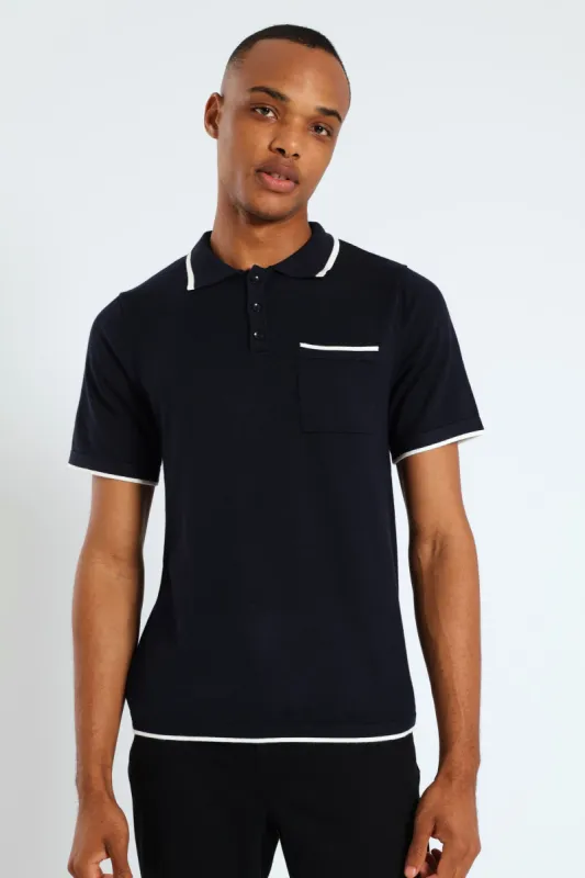 Contrast Knit Golfer - Navy sold by Edgars 