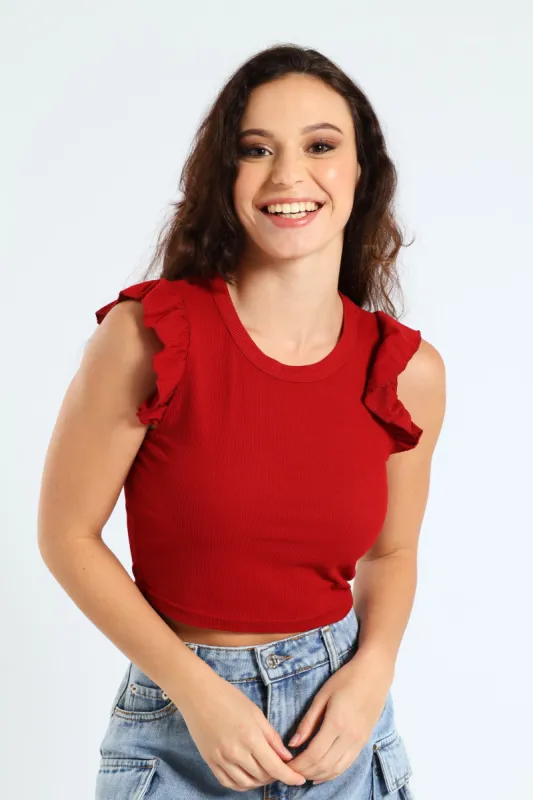 Frill Sleeve Tank - Red sold by Edgars