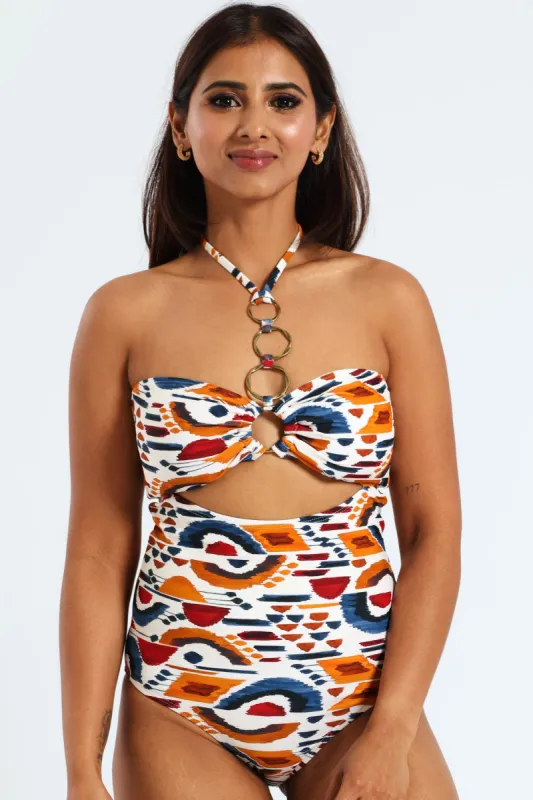 Cut Away Halter 1 Piece Swimsuit - Burgundy sold by Edgars
