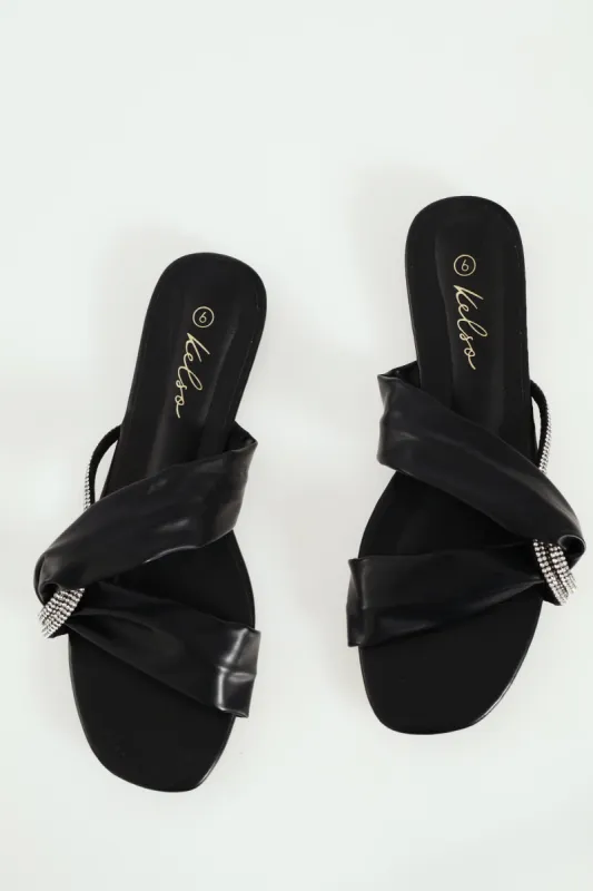 Ladies Cross Strap Diamante Interlinked Mule Sandal - Black sold by Edgars 