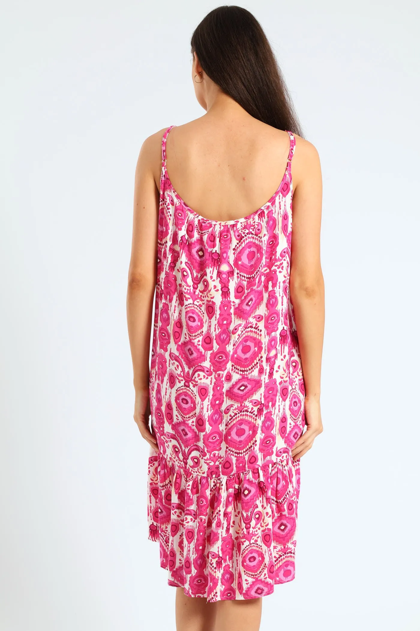 Sleeveless Strappy Peplum Hem Printed Mini Dress - Cerise sold by Edgars product image thumbnail 2