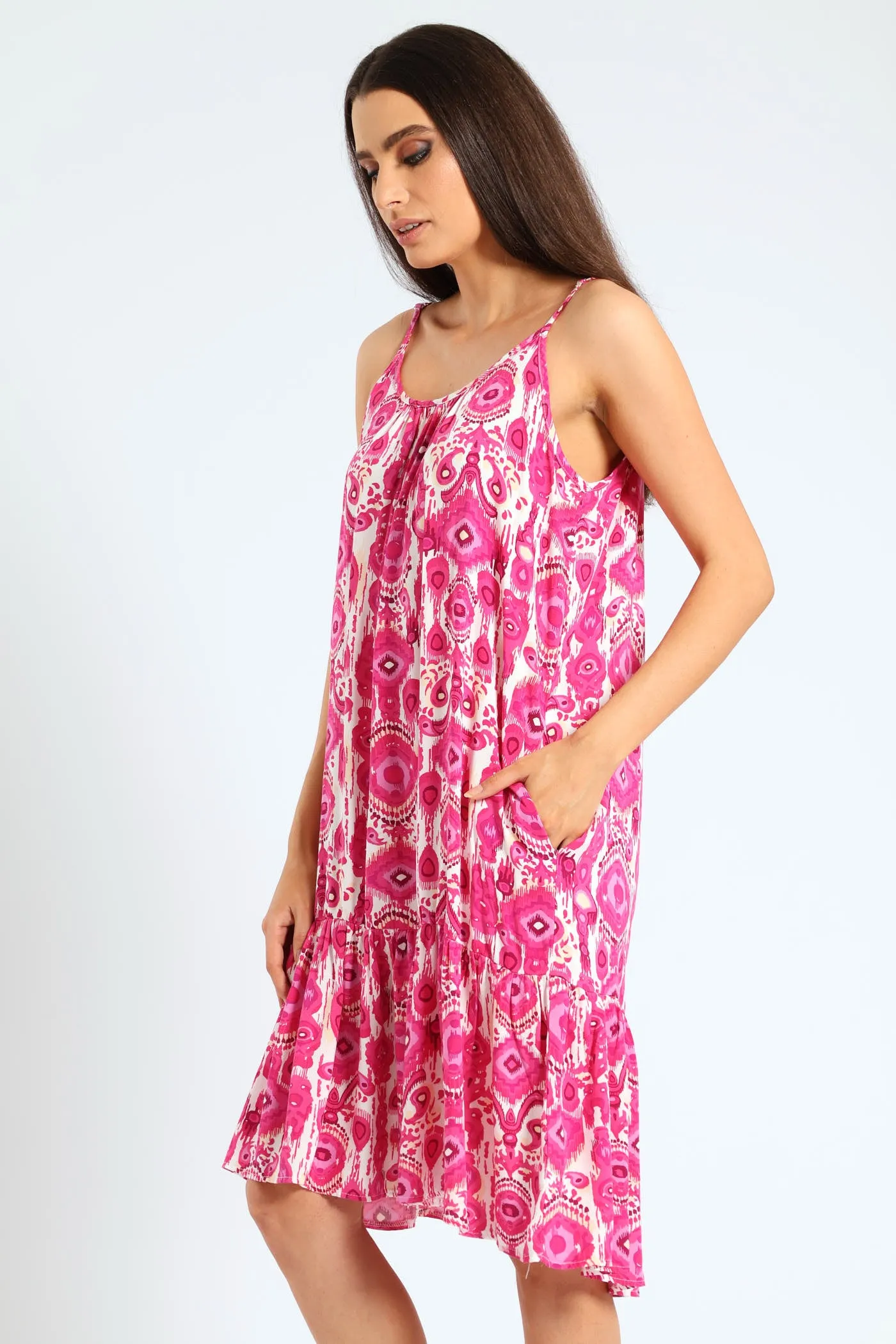 Sleeveless Strappy Peplum Hem Printed Mini Dress - Cerise sold by Edgars product image thumbnail 3