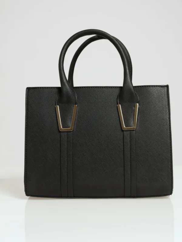 Gold Trim Square Tote Bag - Black made by Edgars 