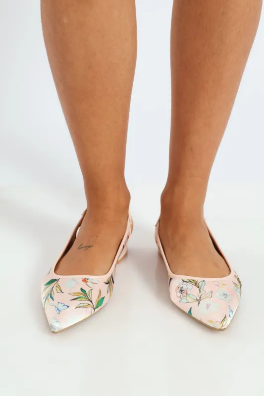 Printed Slingback Pump With Gold Block Heel - Multi sold by Edgars