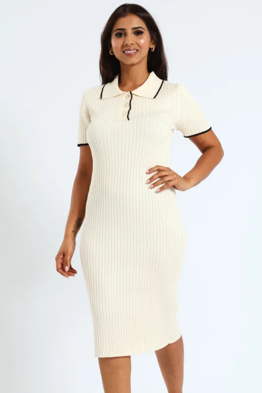 Ribbed Skater Knitwear Dress - Cream sold by Edgars
