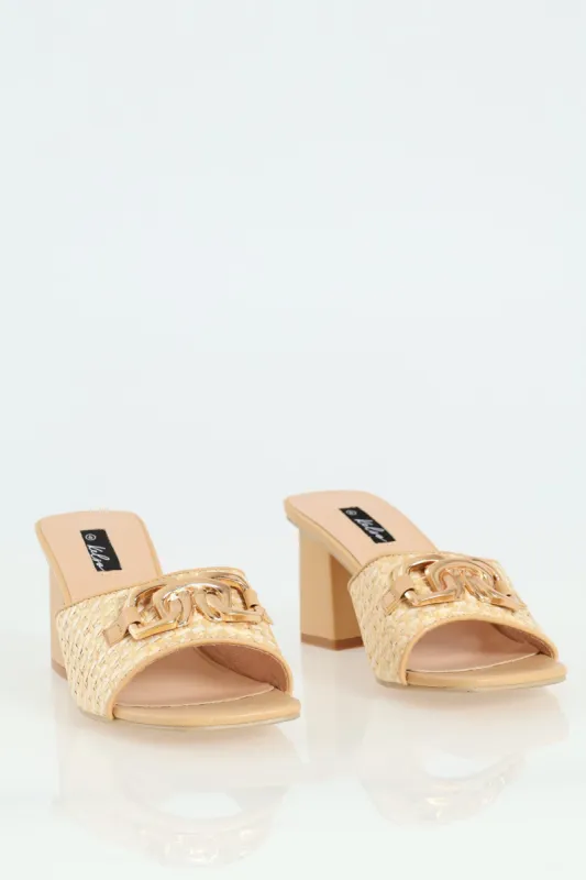 Raffia Trim Low Block Mule Heel - Natural sold by Edgars