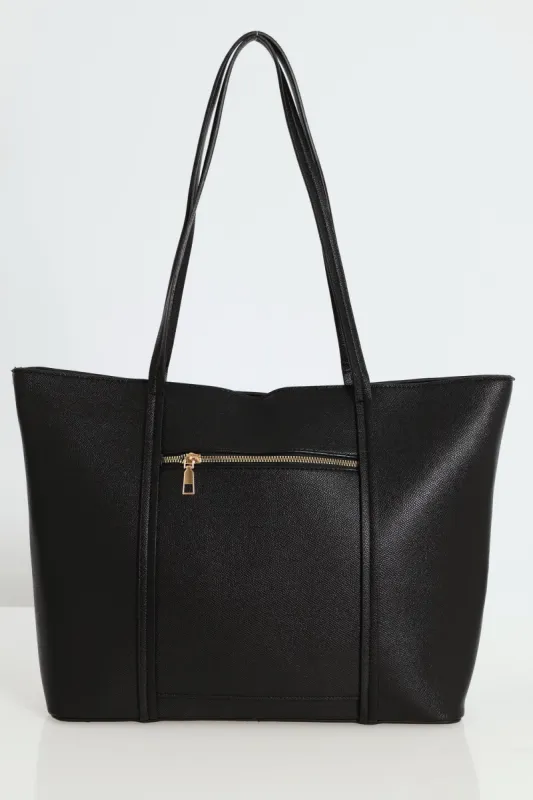 Front Zip Shopper Bag - Black sold by Edgars