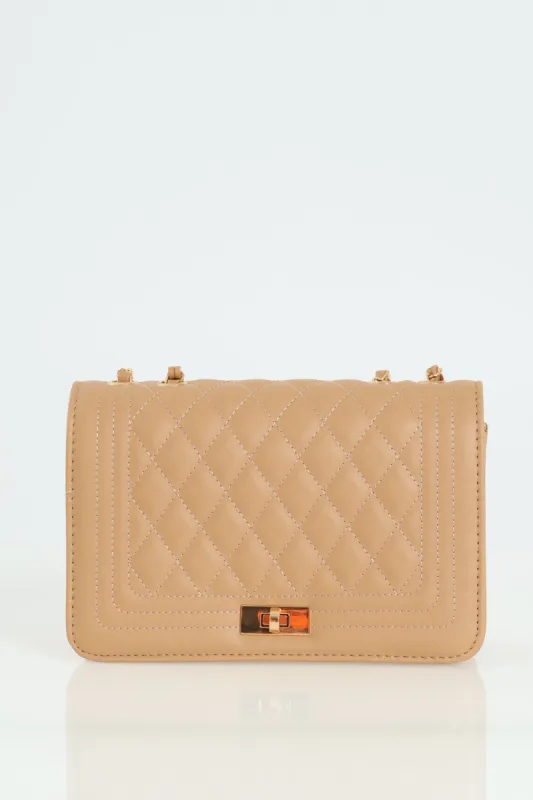 Quilted Chain Satchel - Taupe sold by Edgars