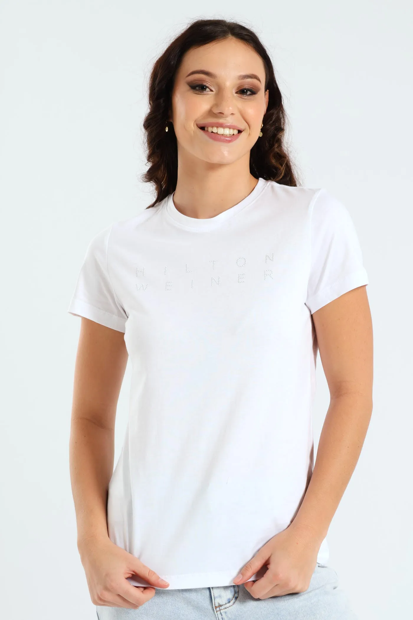Rhinestone Detail T-Shirt - White sold by Edgars
