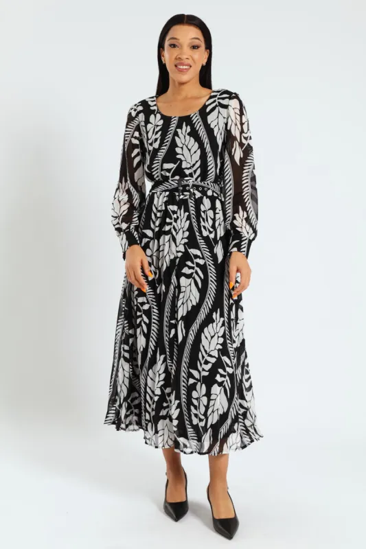 Square Neck Pleated Maxi Dress - Black/Cream sold by Edgars