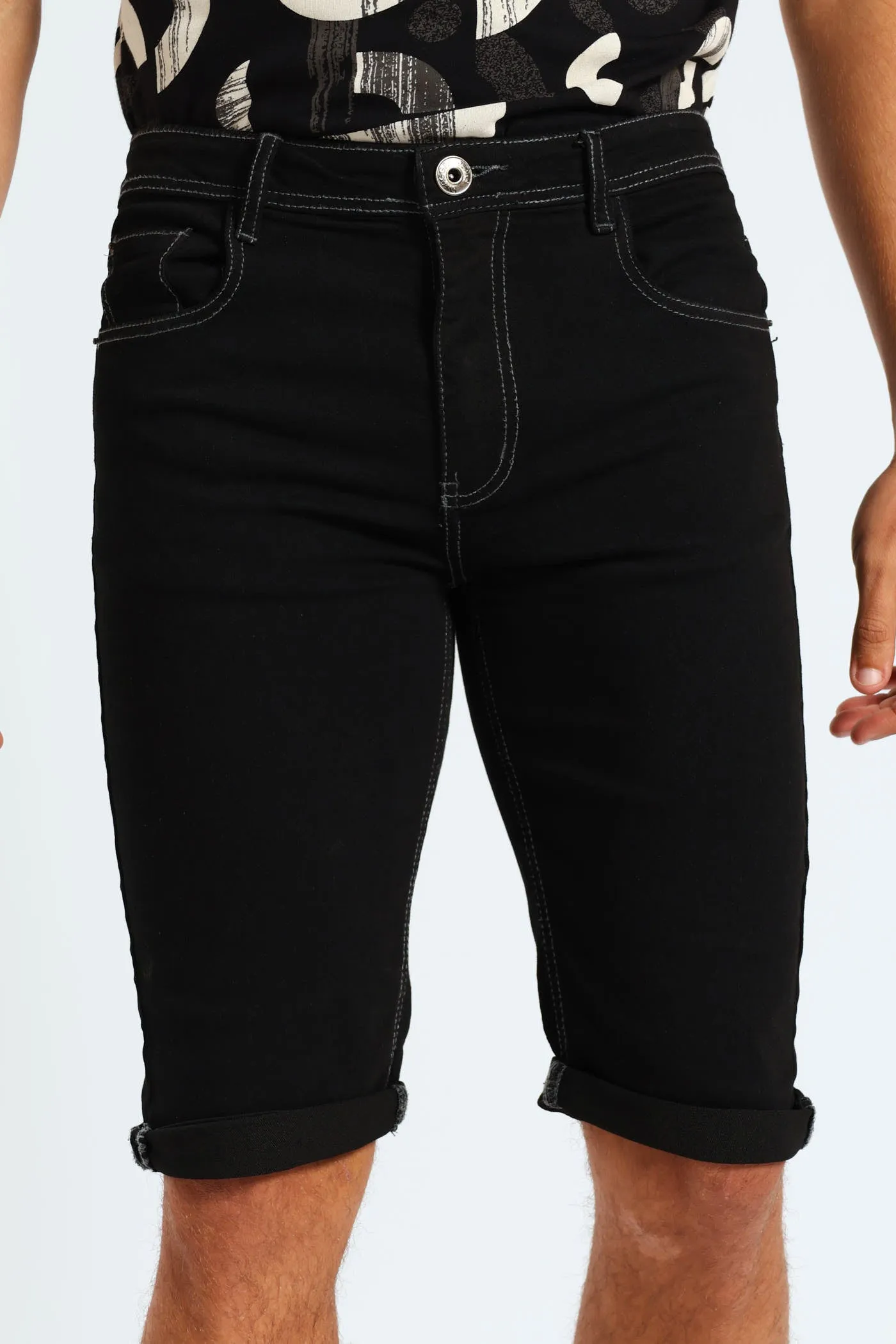 Grey Topstich Denim Turn Up Short - Black sold by Edgars