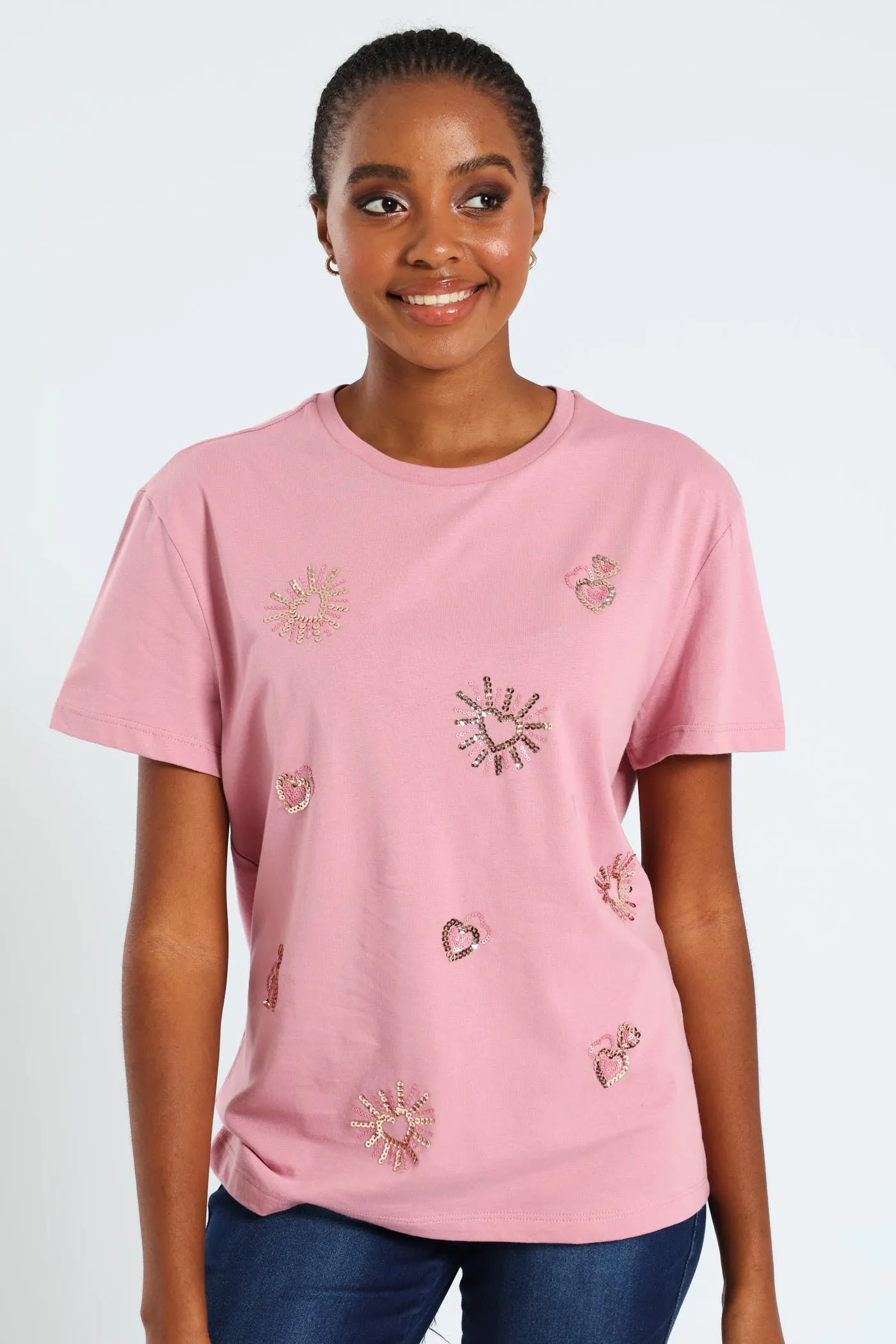 Sequin Hearts Tee - Pink sold by Edgars