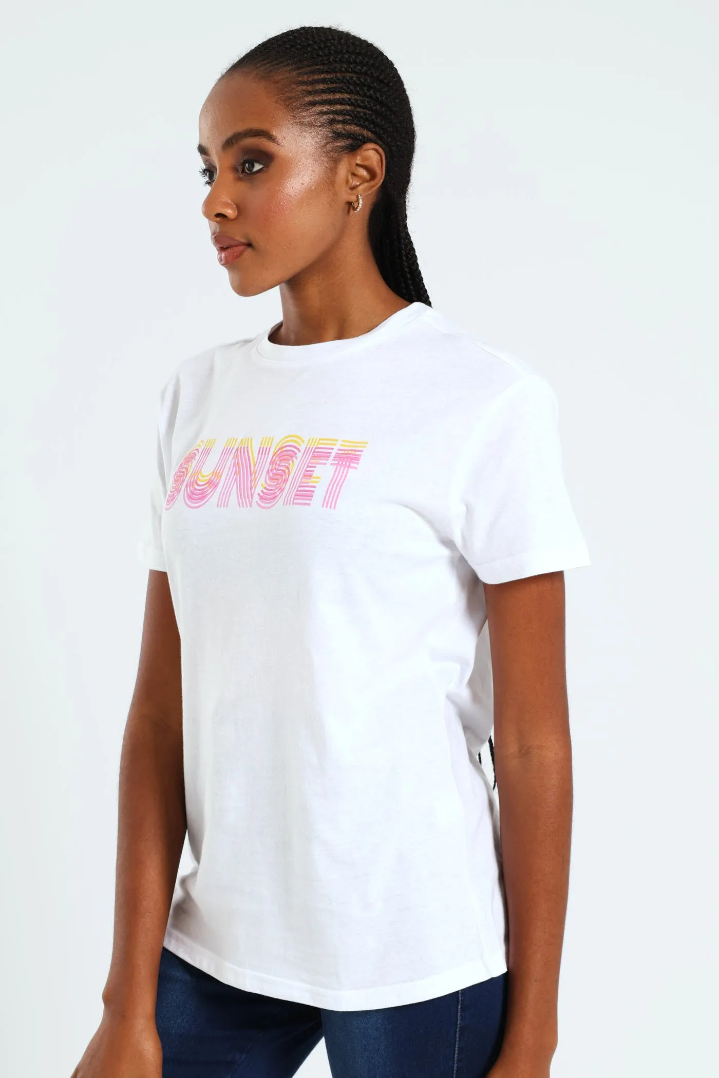Short Sleeve Sunset Retro Glitter Tee - White sold by Edgars product image thumbnail 2