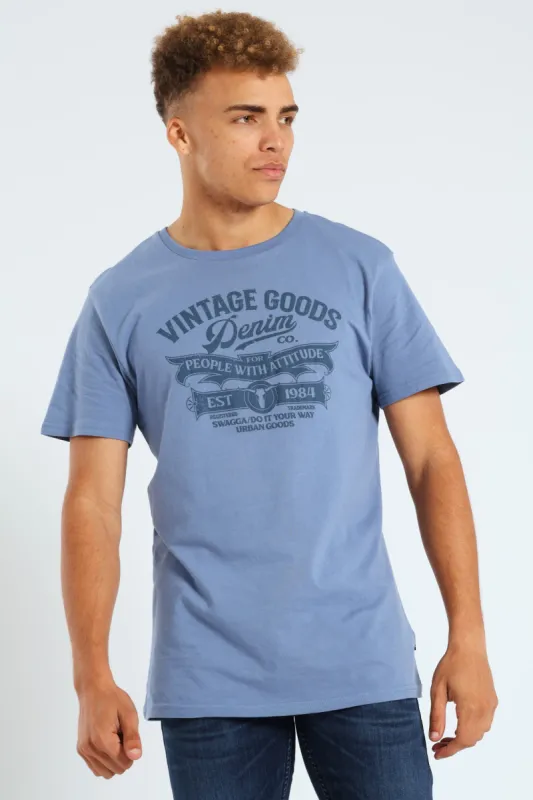 Short Sleeve Basic Print Tee - Light Blue sold by Edgars