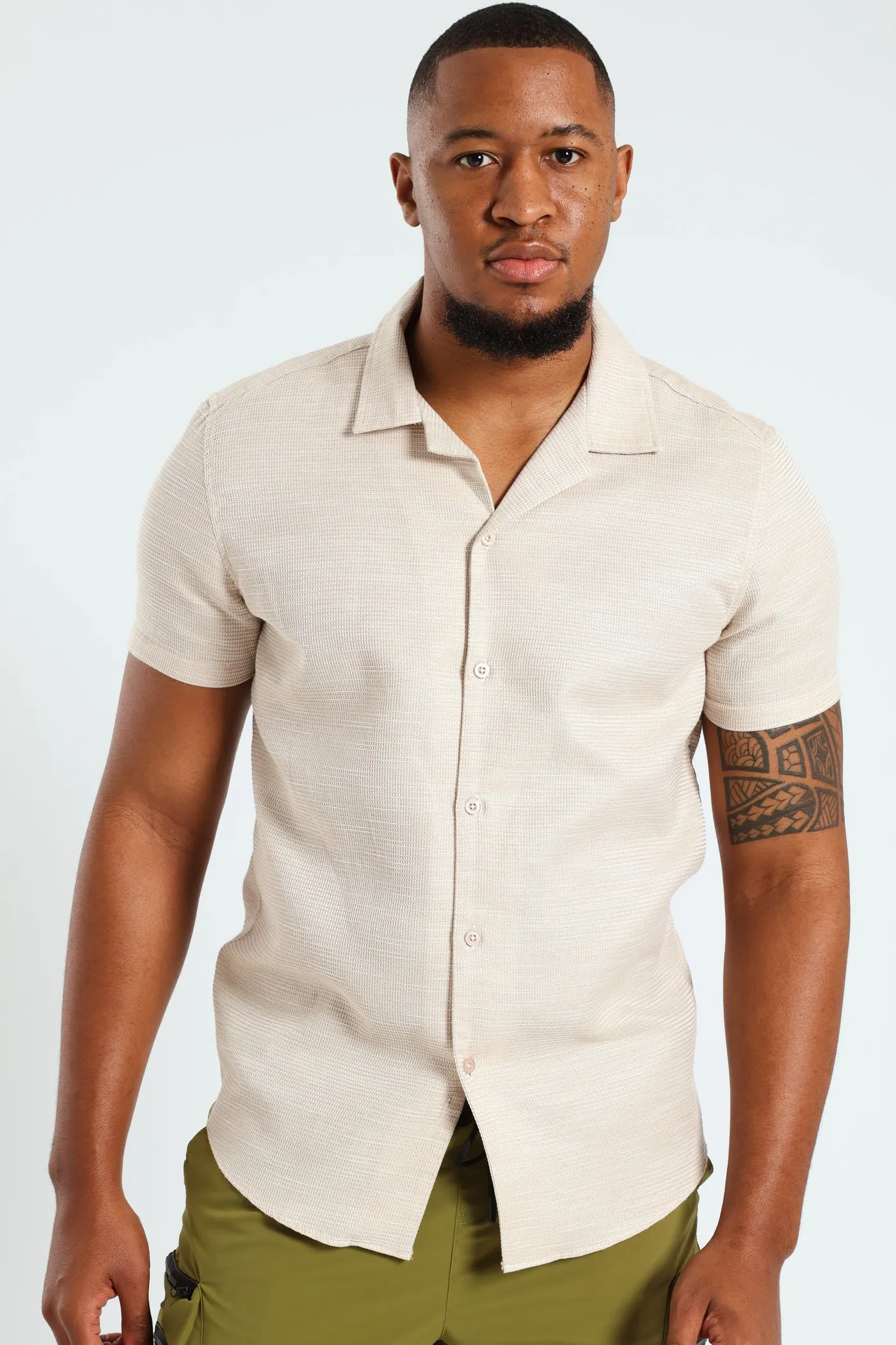 Short Sleeve Waffle Shirt - Stone sold by Edgars