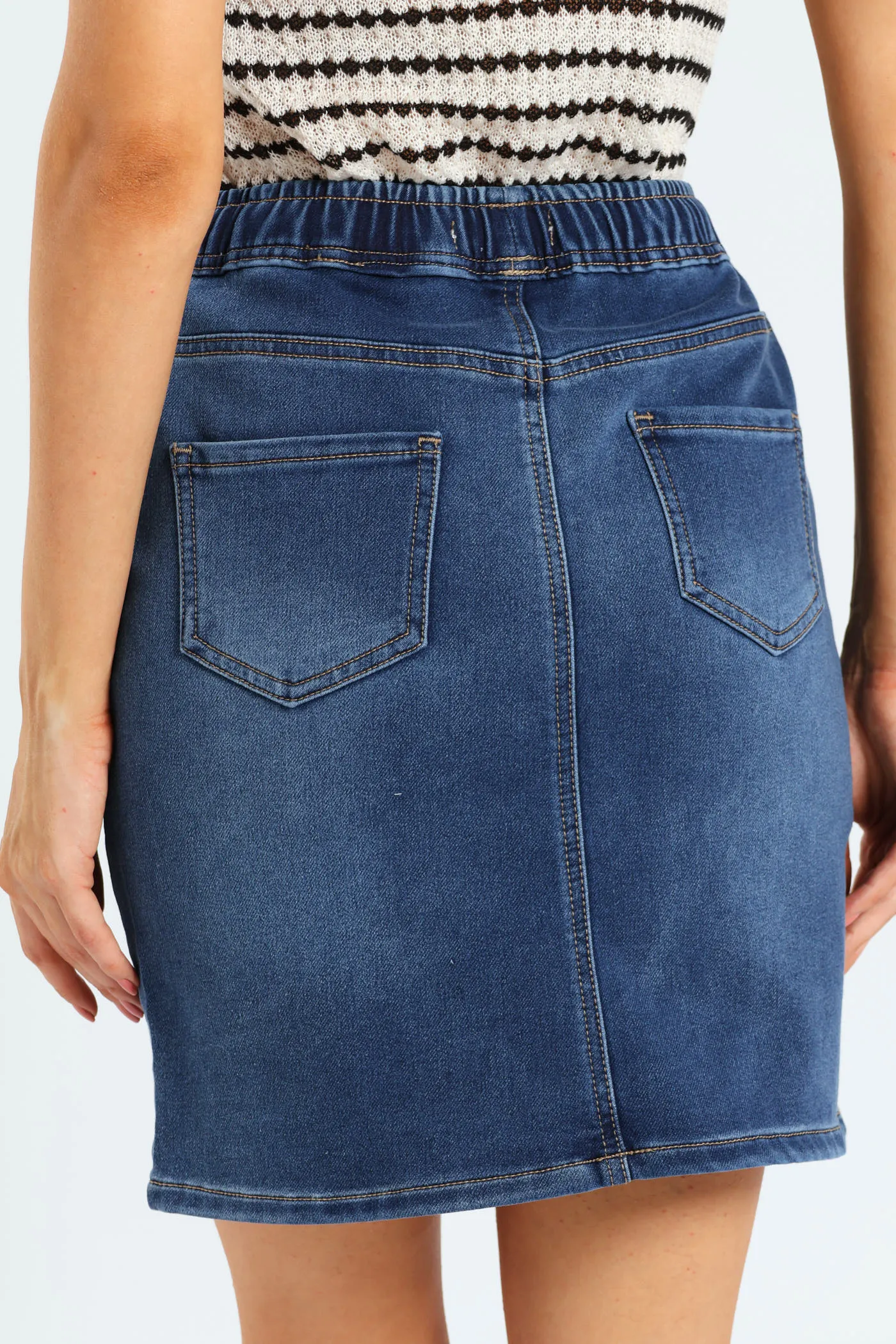 Jogger Detail Knit Denim Mini Skirt - Med Wash sold by Edgars product image thumbnail 3