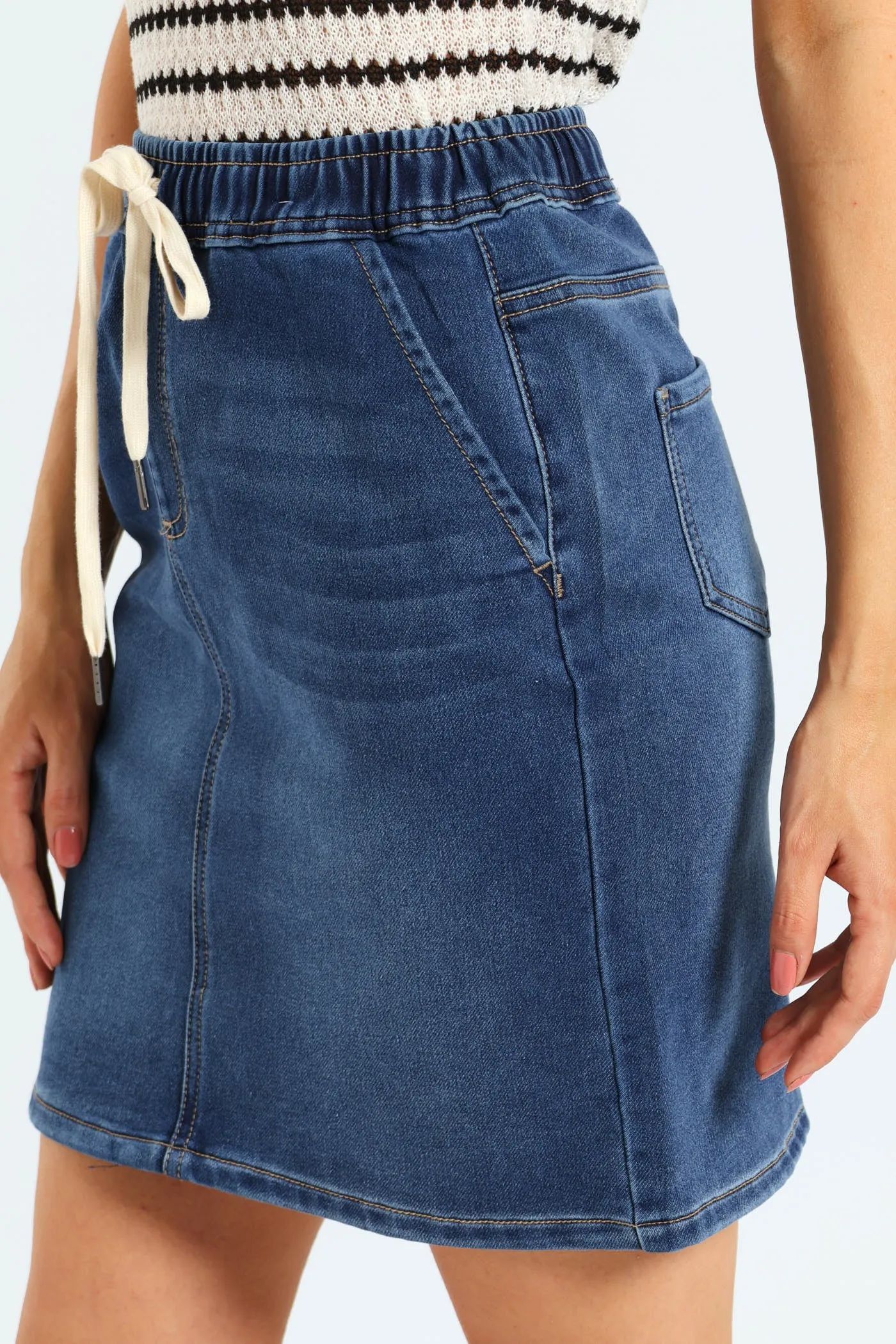 Jogger Detail Knit Denim Mini Skirt - Med Wash sold by Edgars product image thumbnail 2