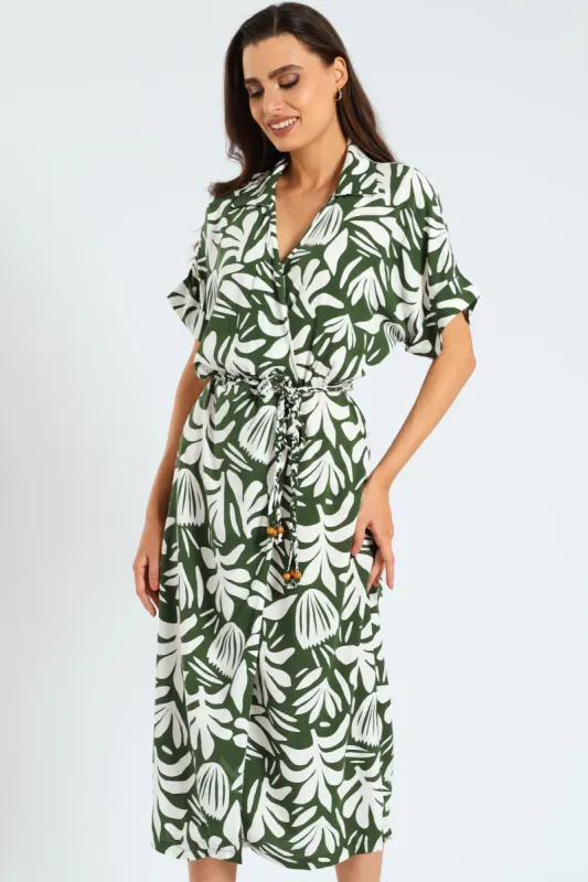 Collared Mock Wrap Dress - Hunter Green sold by Edgars