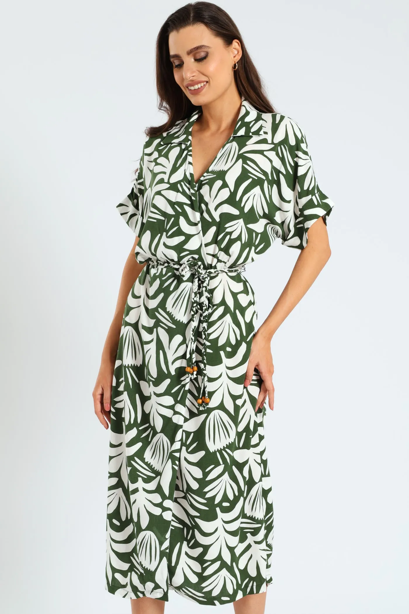 Collared Mock Wrap Dress - Hunter Green sold by Edgars