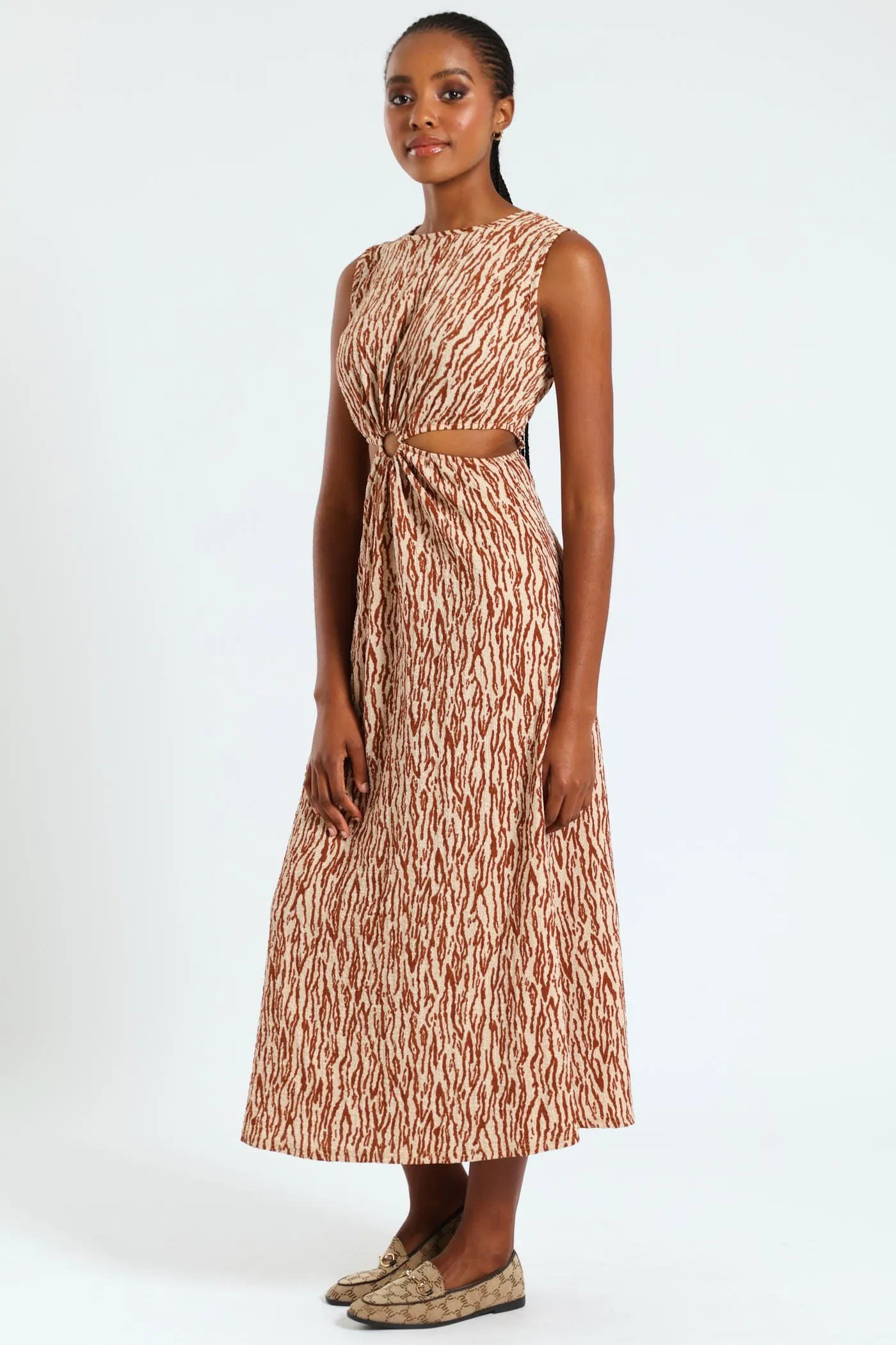 Sleeveless O-Ring Cutout Midi Dress-Beige/Mocha sold by Edgars product image thumbnail 3