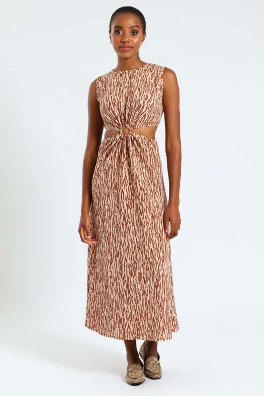 Sleeveless O-Ring Cutout Midi Dress-Beige/Mocha sold by Edgars
