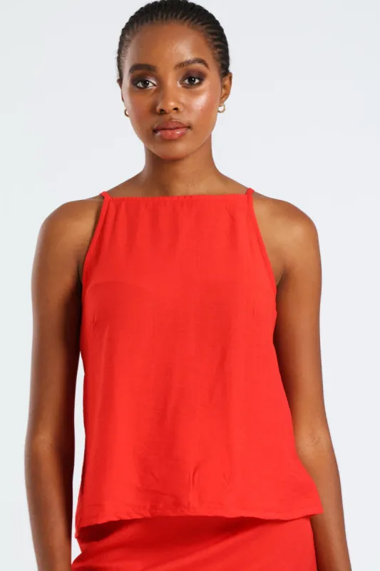 Sleeveless Strappy Hineck Tank - Red sold by Edgars