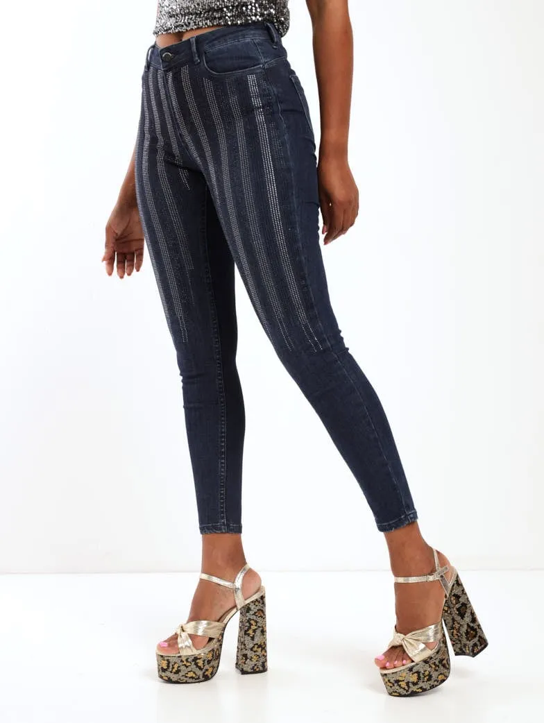 Ladies Dark Blue Axel Skinny Denim Jean With Stripe Diamante sold by Edgars product image thumbnail 2