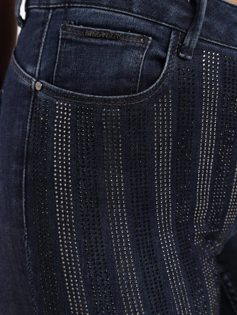Ladies Dark Blue Axel Skinny Denim Jean With Stripe Diamante sold by Edgars product image thumbnail 4