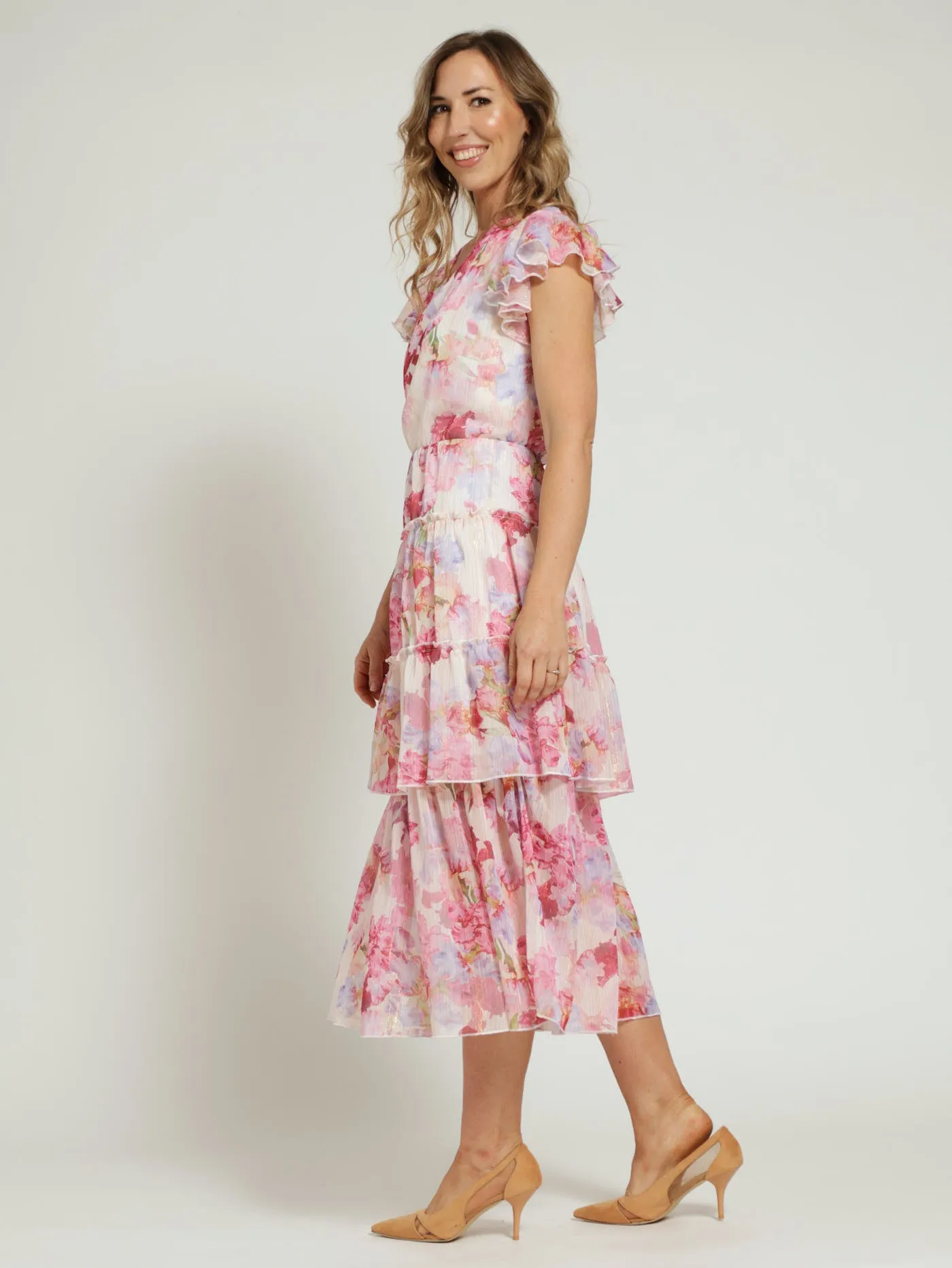 V-Neck Tiered Flutter Sleeve Maxi Dress - Pink sold by Edgars product image thumbnail 2