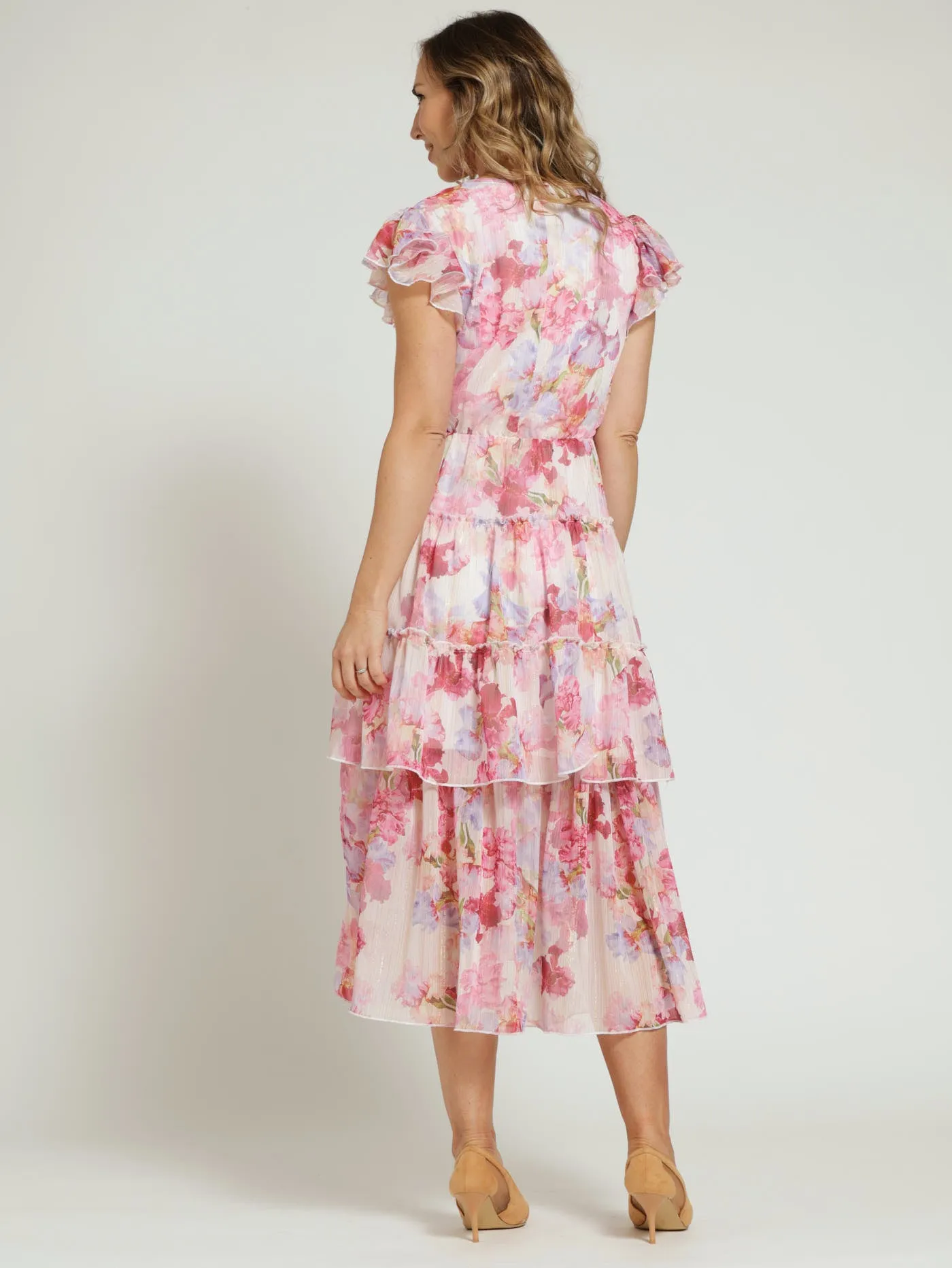 V-Neck Tiered Flutter Sleeve Maxi Dress - Pink sold by Edgars product image thumbnail 3