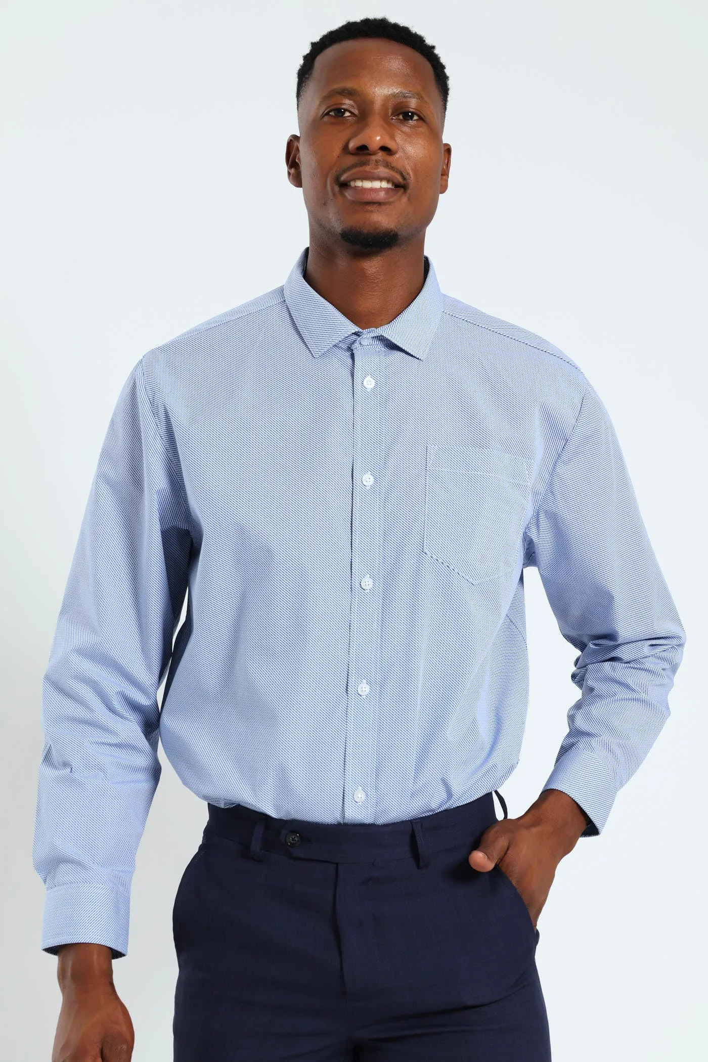 Two Tone Check Shirt - White/Blue sold by Edgars
