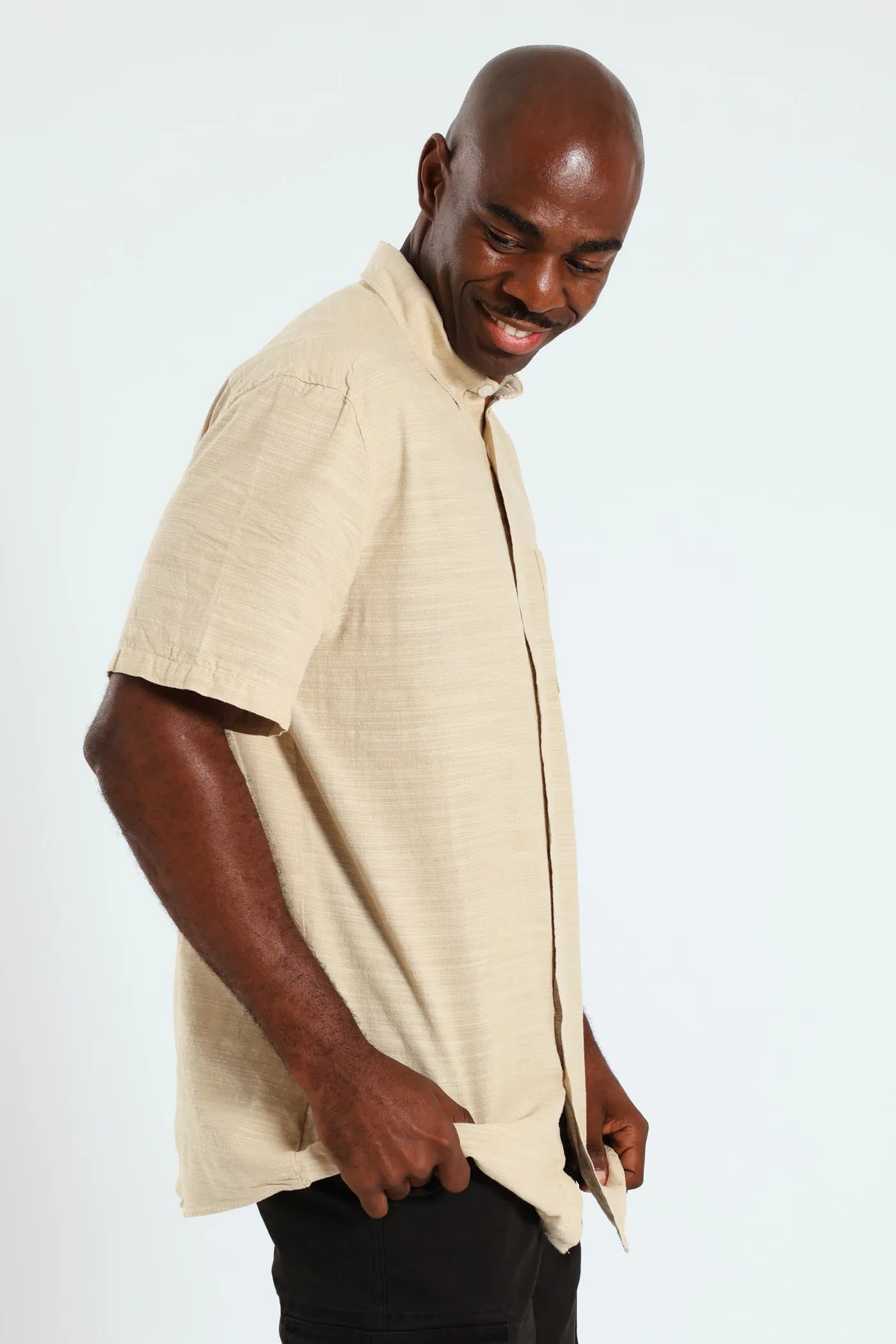 Plain Button Down Cotton Slub Shirt - Stone sold by Edgars product image thumbnail 3