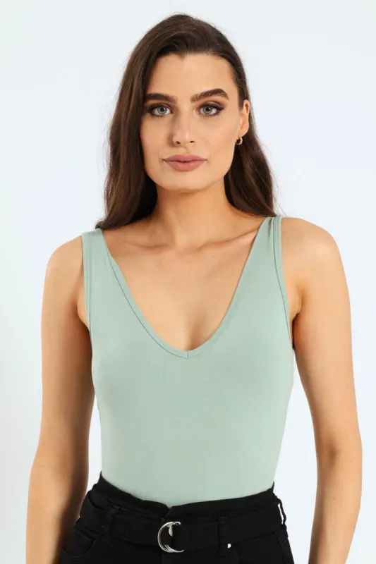 Sleeveless V-Neck Bodysuit - Sage sold by Edgars