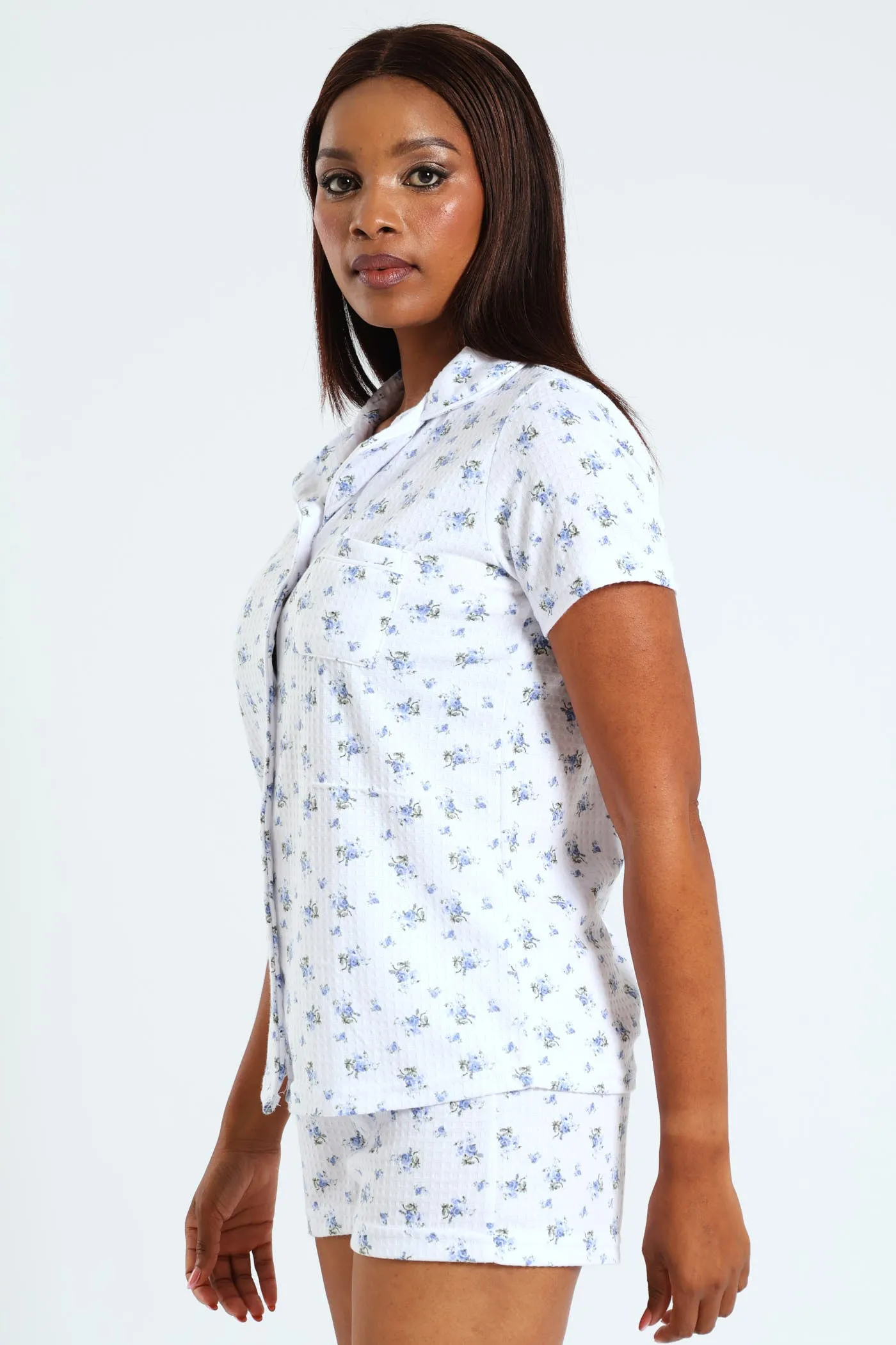 Waffle Knit Button Through Floral Sleep Set - White sold by Edgars product image thumbnail 3