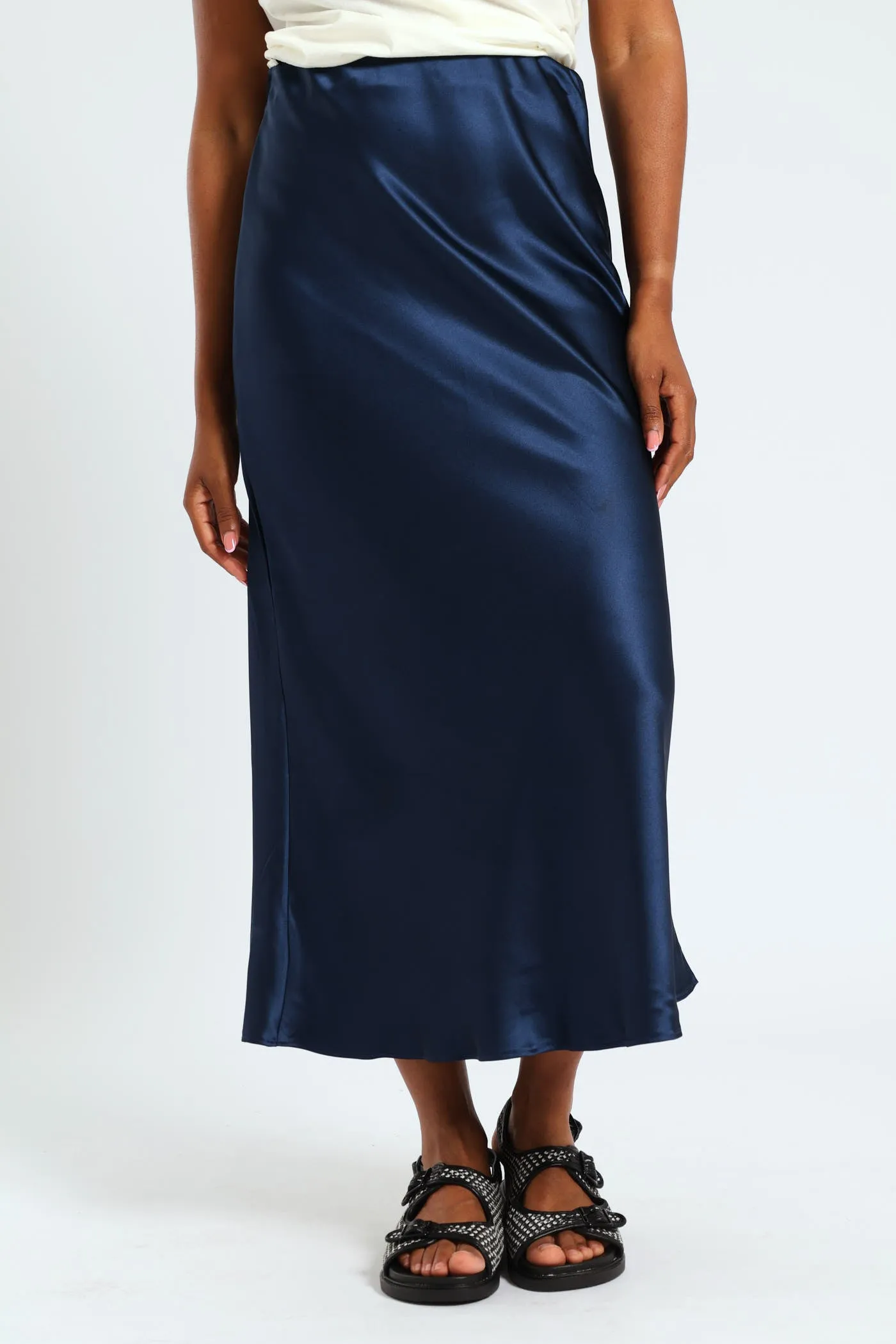 Satin Midi Slip Skirt - Navy sold by Edgars