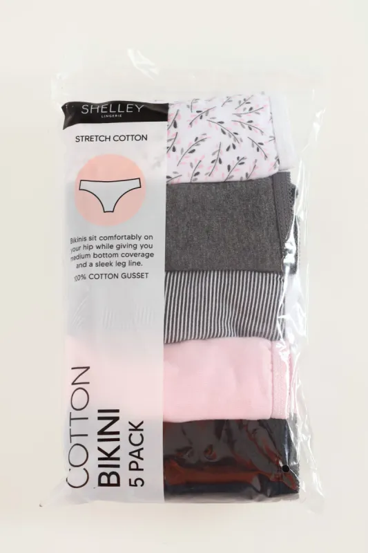 5 Pack Cotton Stretch Bikini - Duo Leaf/Charcoal Melange sold by Edgars 