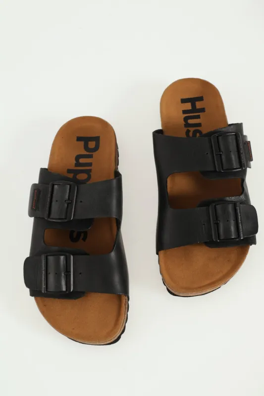 Slammer Double Strap Birk Mule Sandal - Black/Brown made by Hush Puppies