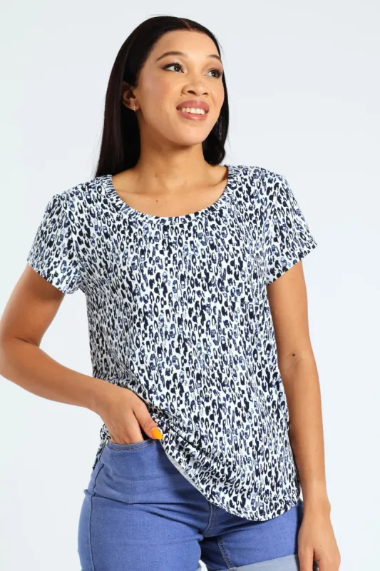 Animal Print Pocket Tee - White/Blue sold by Edgars
