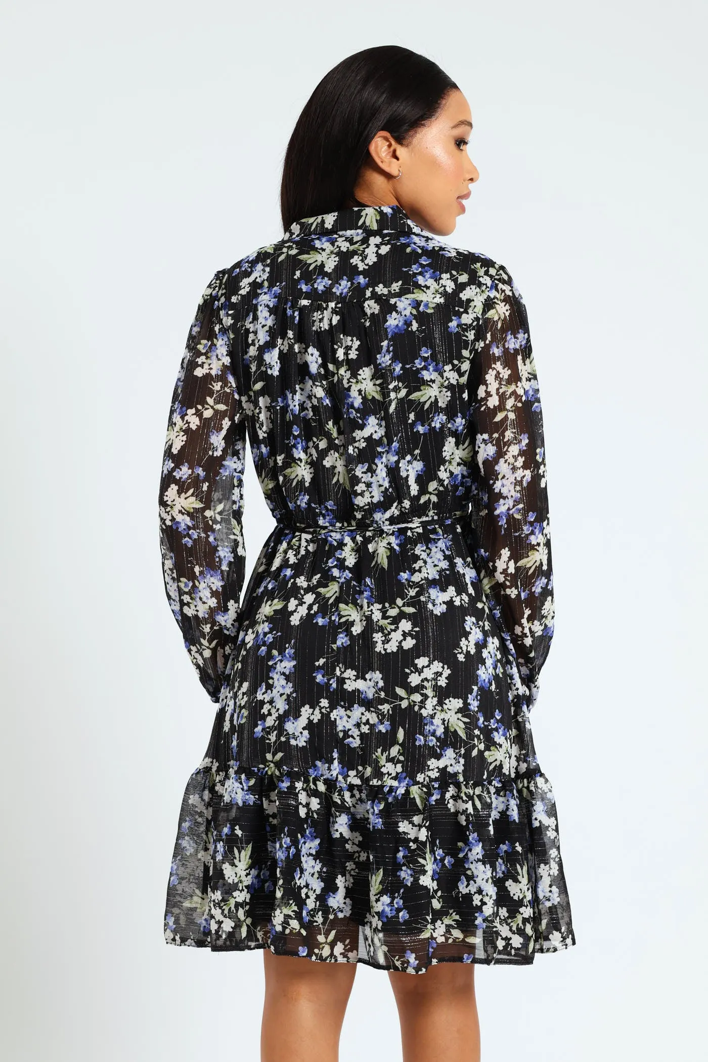 Button Through Tiered Frill Hem Tea Dress - Blue sold by Edgars product image thumbnail 2