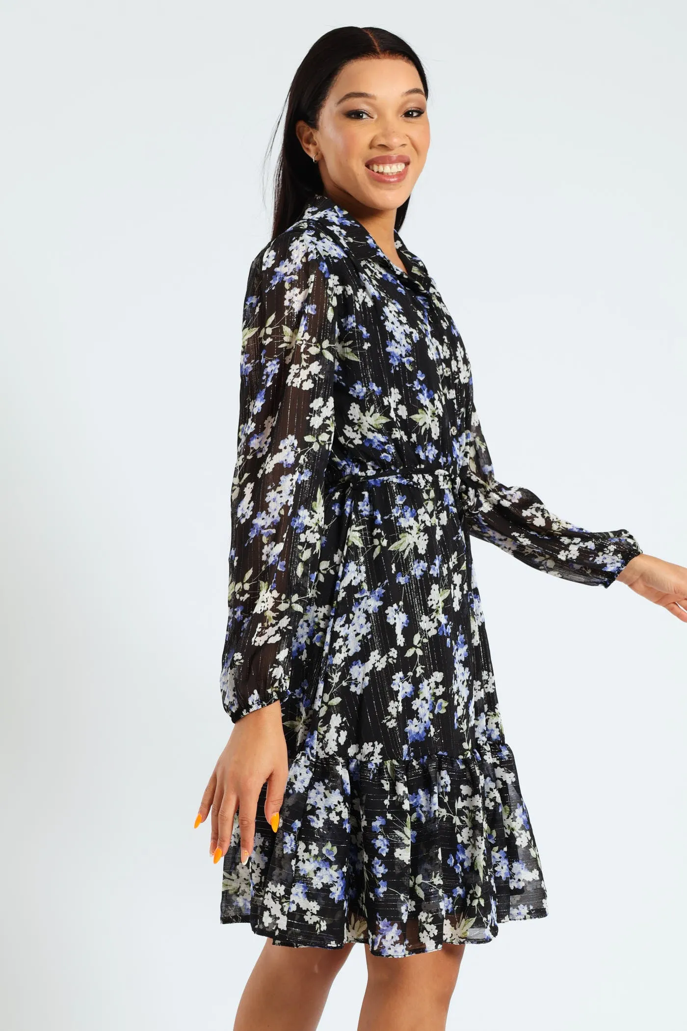 Button Through Tiered Frill Hem Tea Dress - Blue sold by Edgars product image thumbnail 3