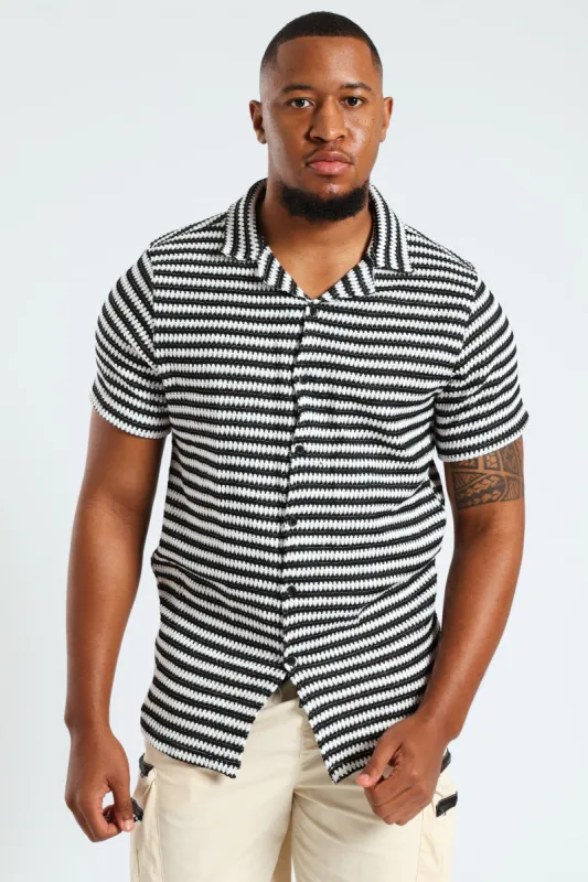 Stripe Crochet Knit Shirt - Black sold by Edgars