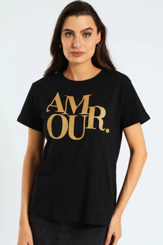 Glitter Amour Tee - Black sold by Edgars