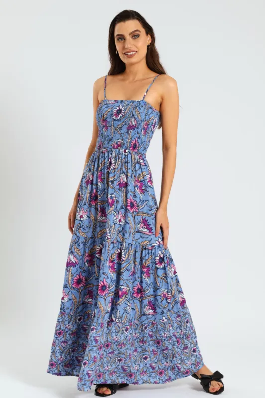 Sleeveless Strappy Shirred Tiered Maxi Dress - Multi sold by Edgars