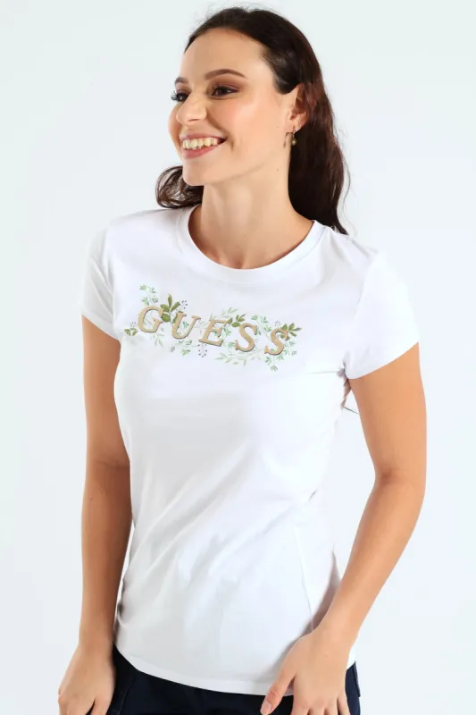 Graphic Leaf Tee-White sold by Edgars