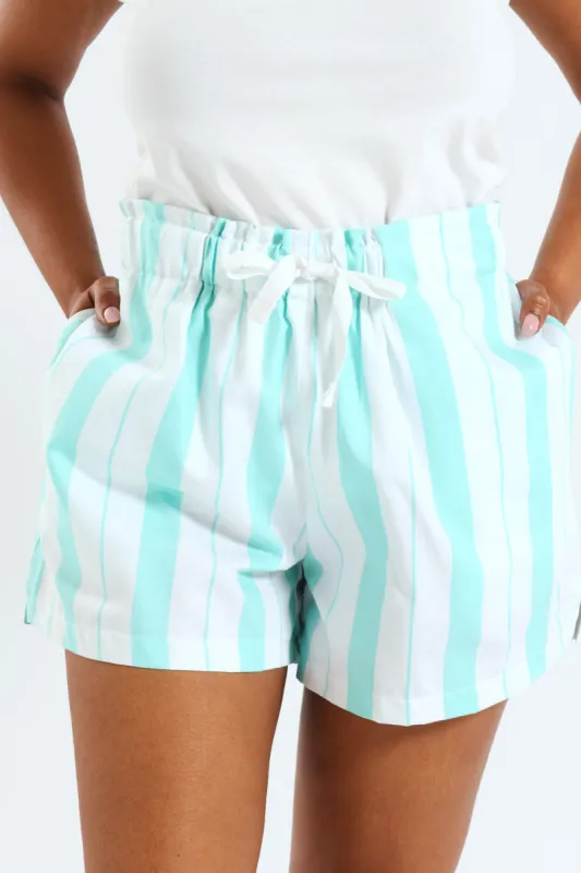 Woven Cotton Stripe Short - Aqua sold by Edgars