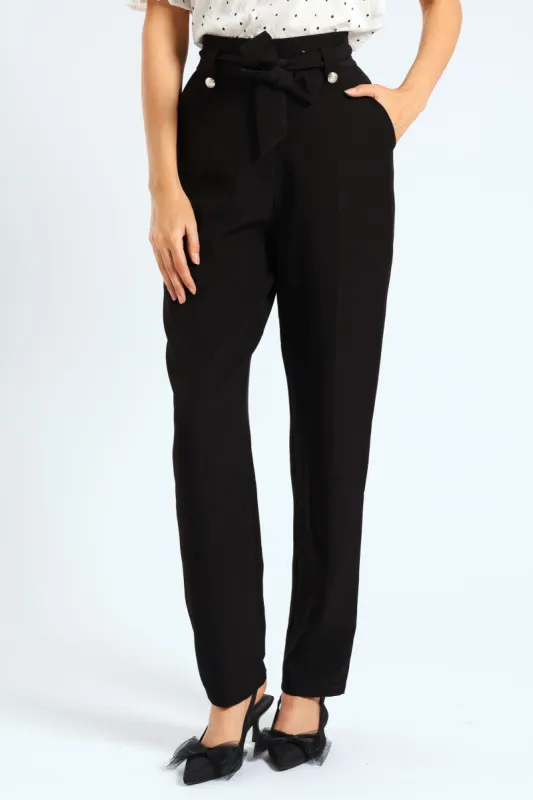 Paper Bag Belted Tapered Pants - Black sold by Edgars