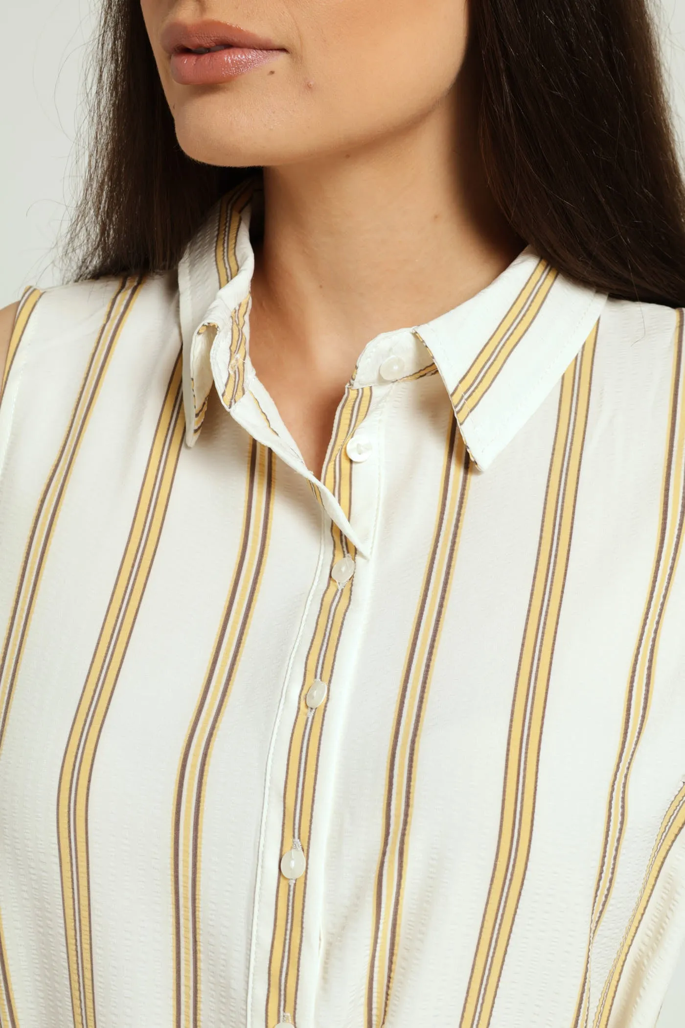 Sleeveless 1/2 Placket Coloured Frill Hem Belted Mini Dress - Cream sold by Edgars product image thumbnail 5