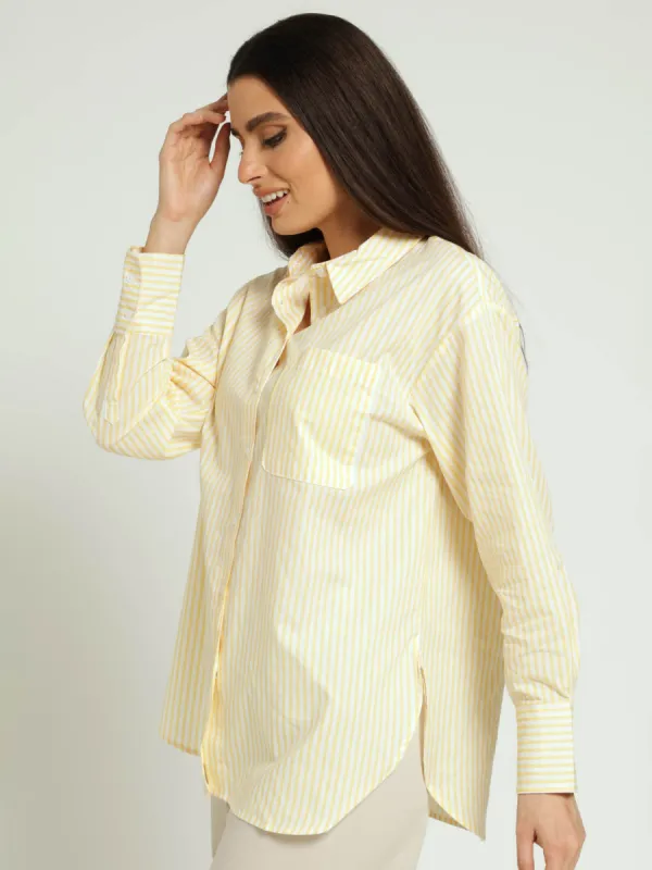 Long Sleeve 1 Pocket Stripe Oversized Poplin Shirt - Light Yellow sold by Edgars 